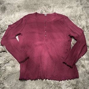 Women’s Old Navy Long-Sleeve Rib-Knit Burgundy T-Shirt | XXL